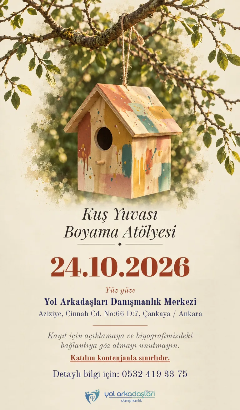 Kuş Yuvası Boyama Atölyesi afişi: 24 Ekim 2026, Yol Arkadaşları Danışmanlık Merkezi